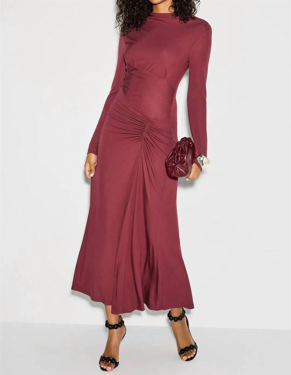 NEW SIMKHAI ferrera draped midi dress in cranberry